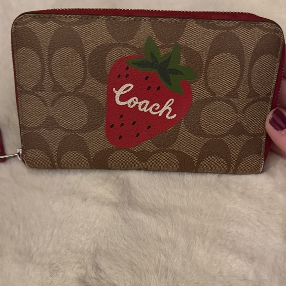Coach Handbags - Coach Signature Brown and Red Strawberry Wallet